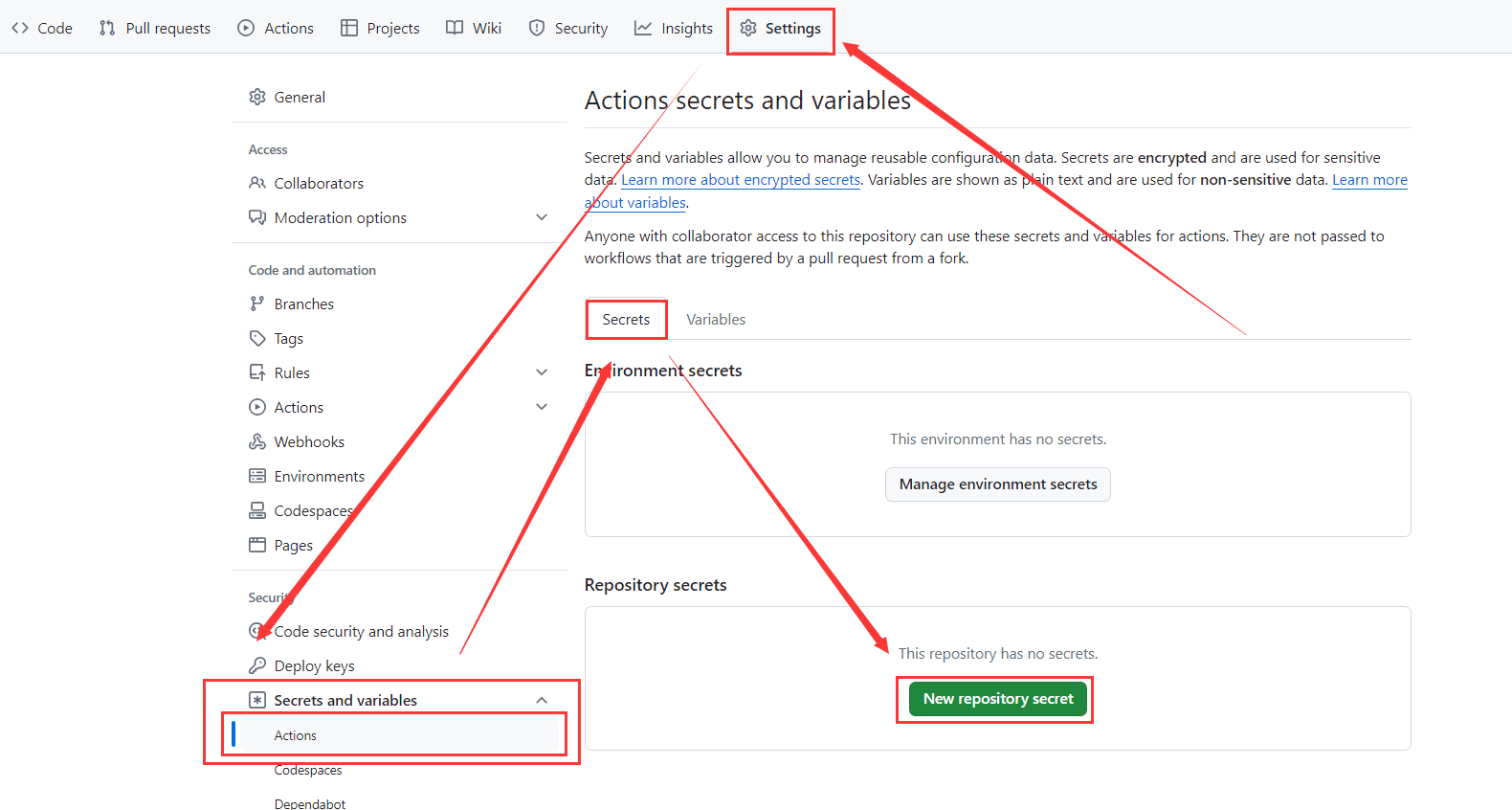添加 Secrets.ACCOUNTS_JSON 变量